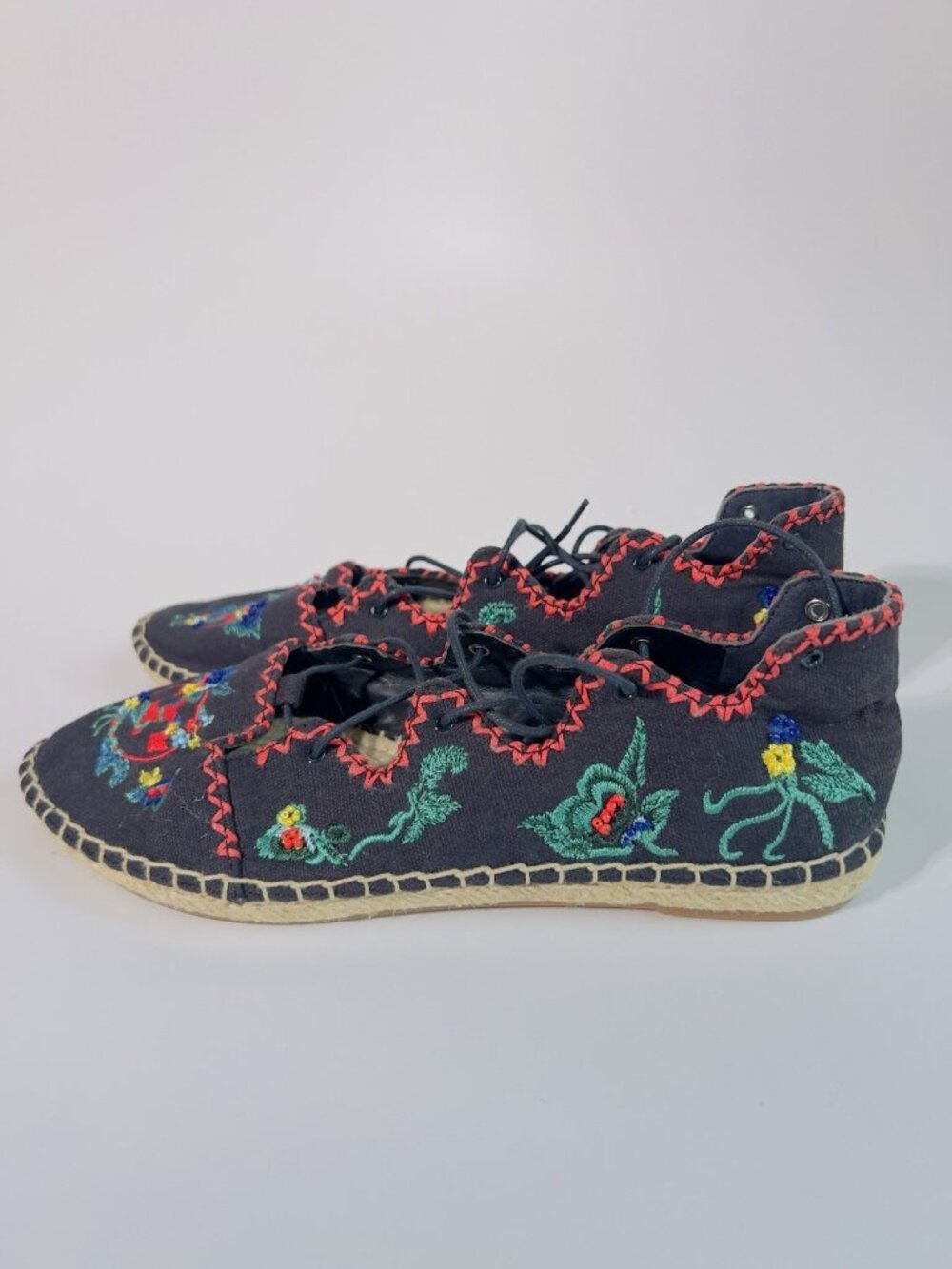 Tory Burch Fleming Embroidered Lace-Up Espadrilles Canvas Floral Size 8 - Picture 2 of 11